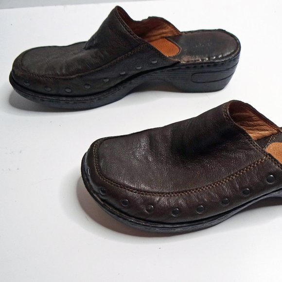 BORN Marley Brown Leather Heeled Mule / Clog with Studded Detail Size 11 - Picture 4 of 10